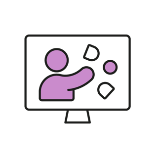 Icon of a person conducting training to represent the fully funded Data and AI courses.
